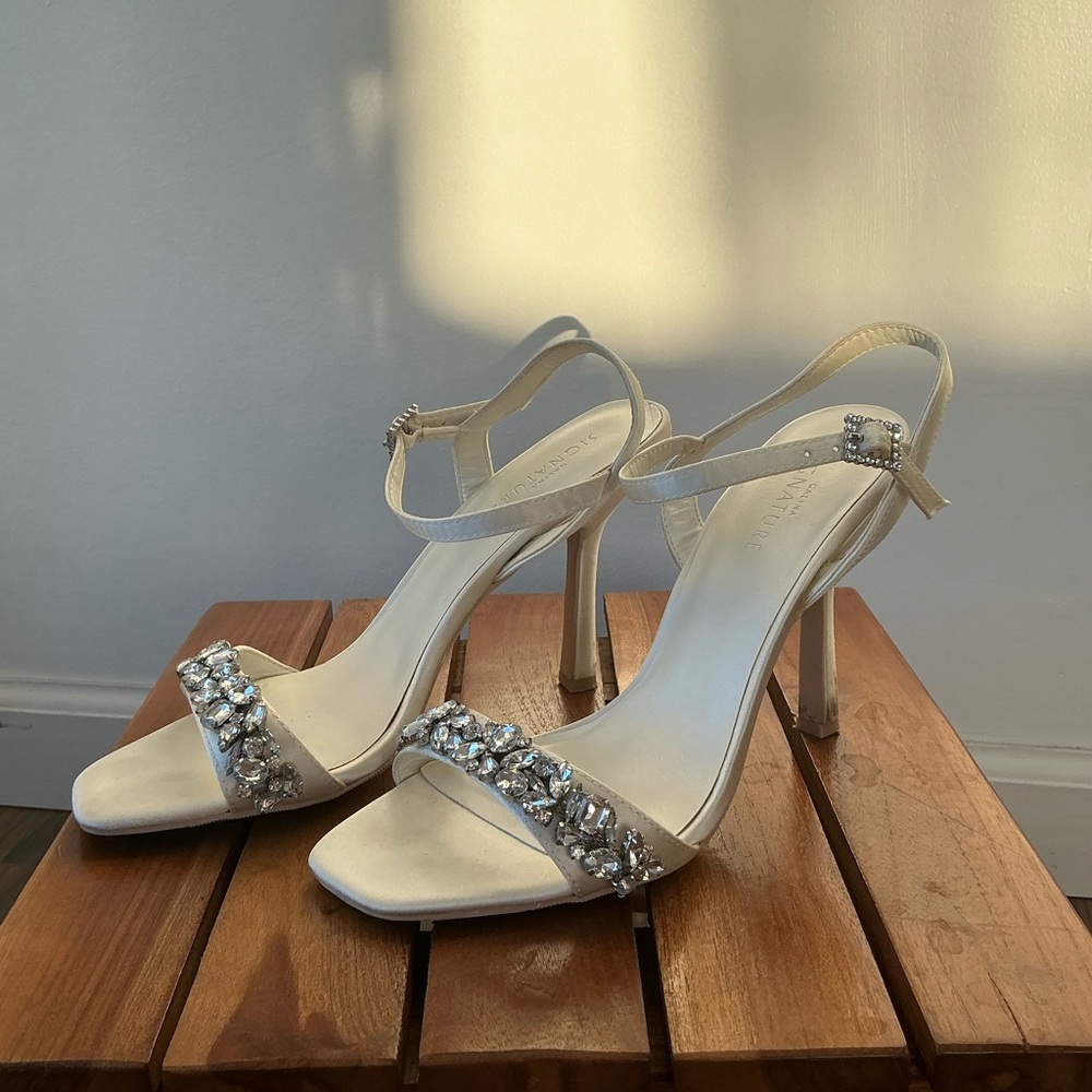 Elegant White Heels with a rhinestone strap